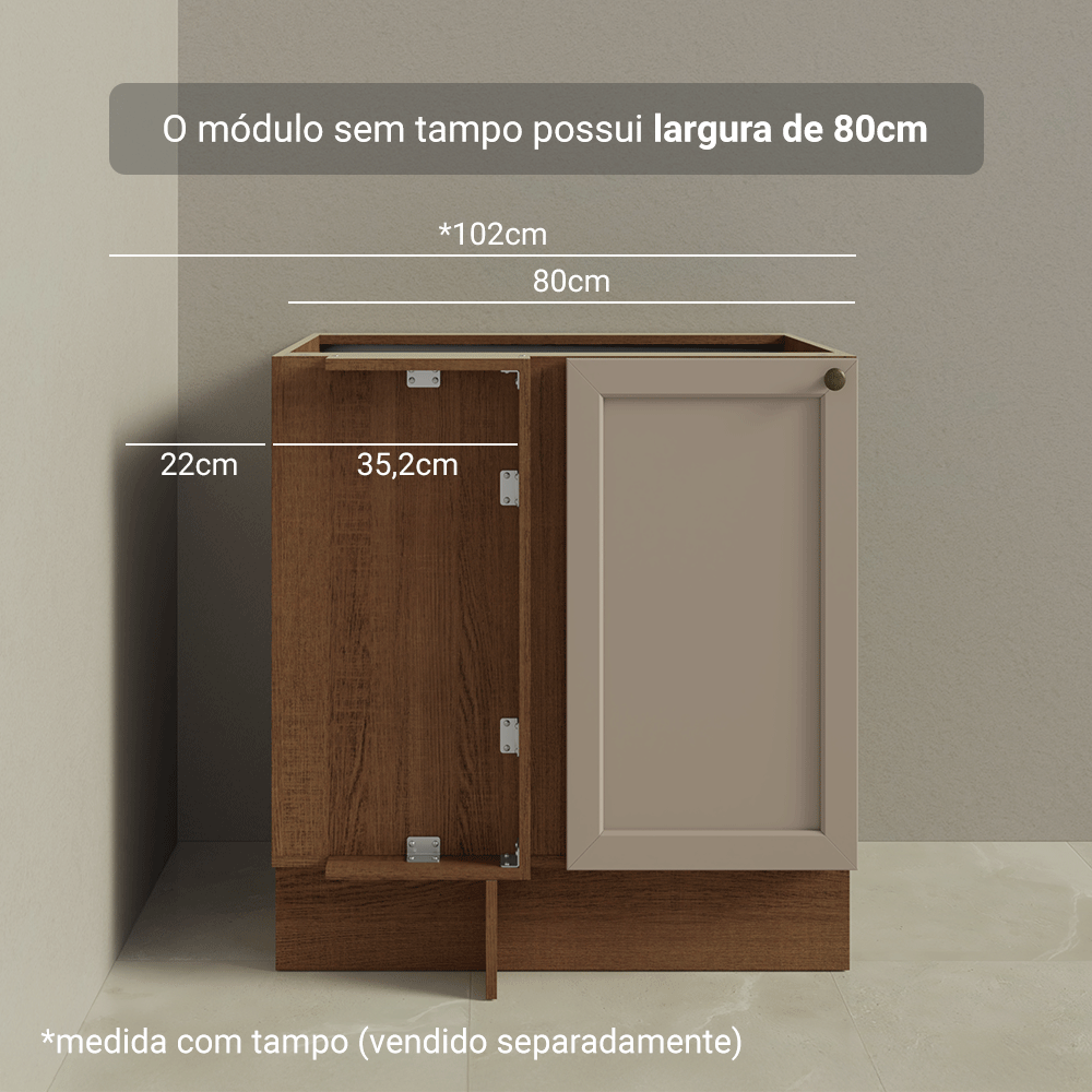 Balcão de Canto para Linha de 60 cm Profundidade (Sem Tampo) Rustic/Crema Vik Madesa