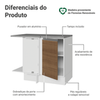Balcão de Canto Madesa Glamy 1 Porta 60 cm Profundidade (Com Tampo) Branco/Rustic