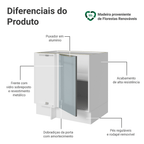Balcão de Canto para Linha de 60 cm de Profundidade 1 Porta (Sem Tampo) Branco/Cinza Lux Madesa