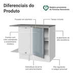 Balcão de Canto para Linha de 60 cm de Profundidade 1 Porta (Com Tampo) Branco/Cinza Lux Madesa