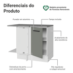 Balcão de Canto Madesa Agata 1 Porta 60 cm Profundidade (Com Tampo) Branco/Cinza