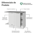 Balcão de Canto para Linha de 60 cm de Profundidade 1 Porta (Com Tampo) Branco/Branco Veludo Lux Madesa
