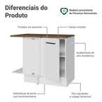Balcão de Canto 102 x 60 cm 1 Porta Branco Tampo Rustic Agata Madesa