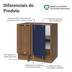 Balcão de Canto para Linha de 60 cm Profundidade (Sem Tampo) Rustic/Azul Vik Madesa