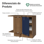 Balcão de Canto para Linha de 60 cm Profundidade (Com Tampo) Rustic/Azul Vik Madesa