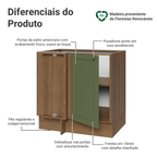 Balcão de Canto para Linha de 60 cm Profundidade (Sem Tampo) Rustic/verde Vik Madesa