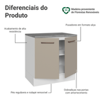 Balcão 80 x 60 cm 2 Portas (Com Tampo) Branco/Crema Agata Madesa