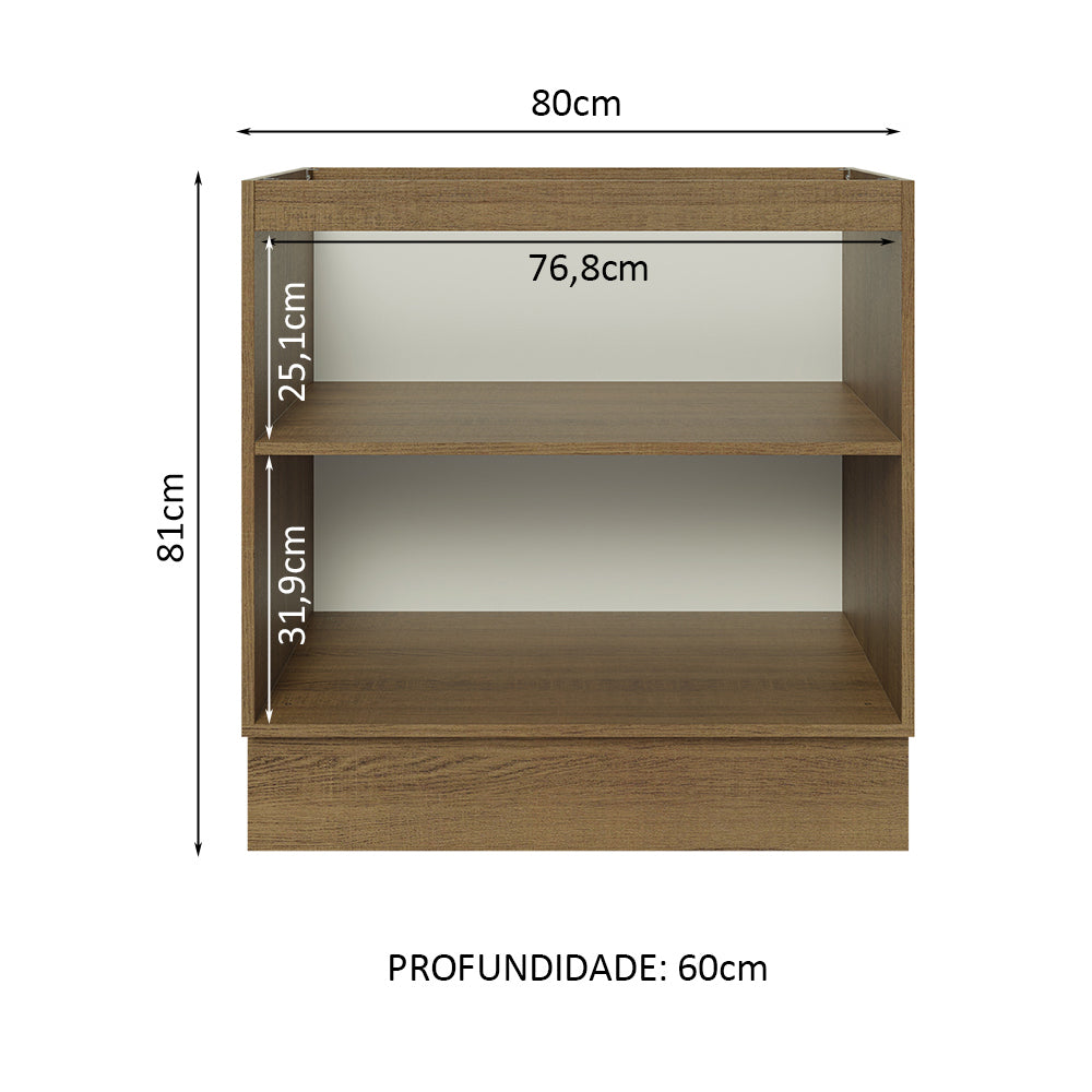 Balcão Cozinha 80 x 60 cm 2 Portas (Sem Tampo) Rustic Glamy Madesa