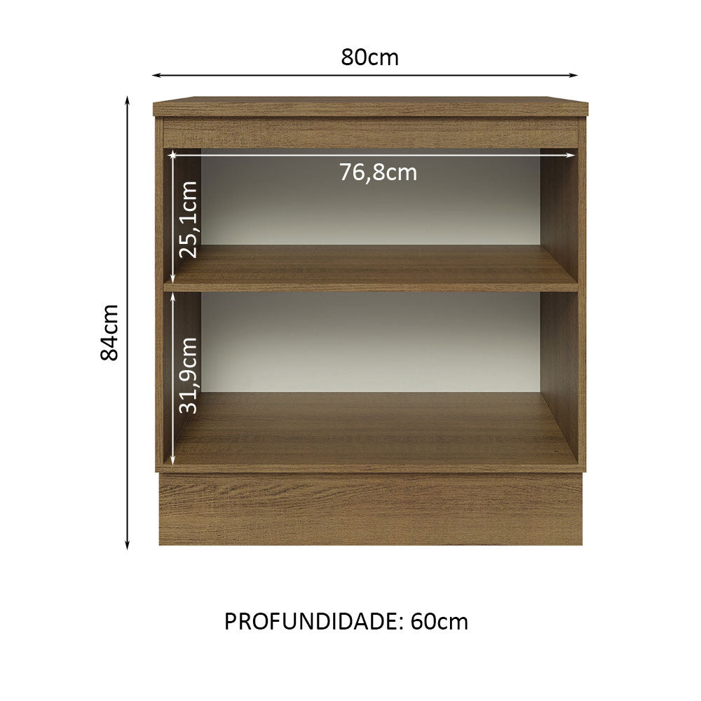 Balcão Madesa Glamy 80 x 60 cm 2 Portas (Com Tampo) Rustic/Branco