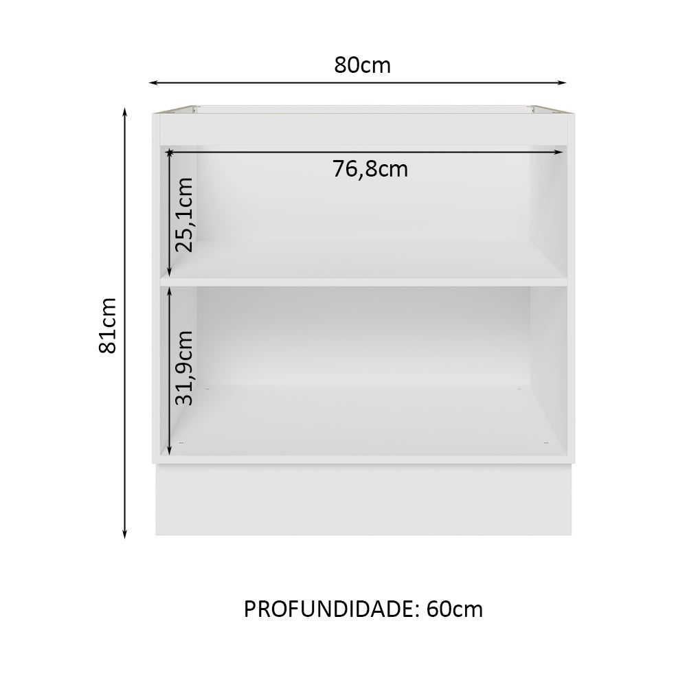 Balcão Cozinha 80 x 60 cm 2 Portas (Sem Tampo) Branco/Preto Glamy Madesa