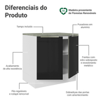 Balcão 80 x 60 cm 2 Portas (Com Tampo) Branco/Preto Lux Madesa