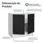 Balcão de Cozinha 80 x 60 cm 2 Portas (Sem Tampo) Branco/Preto Vik Madesa