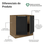Balcão de Cozinha 80 x 60 cm 2 Portas (Sem Tampo) Rustic/Preto Lux Madesa