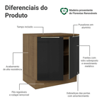 Balcão 80 x 60 cm 2 Portas (Com Tampo) Rustic/Preto Lux Madesa