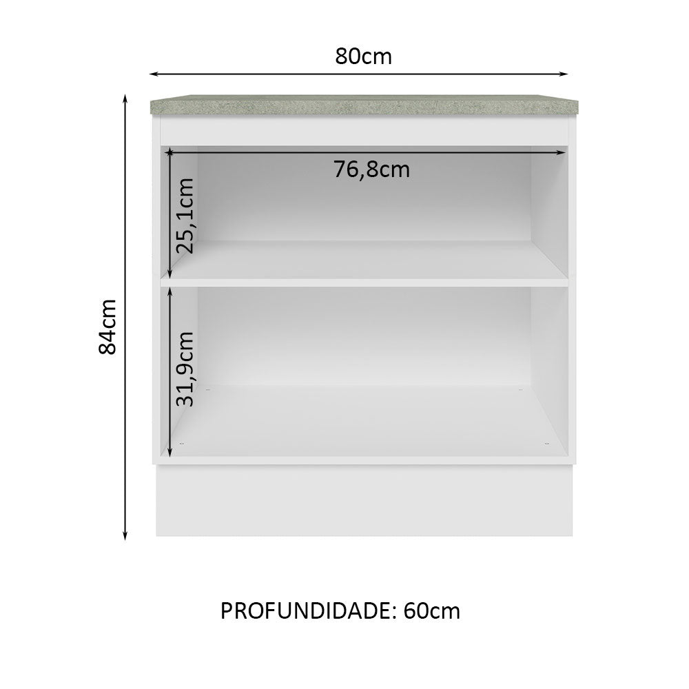 Balcão 80 cm 2 Portas Branco/Branco Veludo Lux Madesa