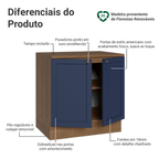 Balcão de Cozinha 80 x 60 cm 2 Portas (Com Tampo) Rustic/Azul Vik Madesa