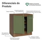Balcão de Cozinha 80 x 60 cm 2 Portas (Com Tampo) Rustic/Verde Vik Madesa