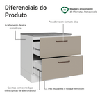 Balcão de Cozinha 80 x 60 cm 2 Gavetas (Com Tampo) Branco/Crema Agata Madesa