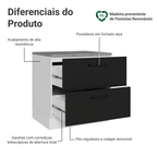 Balcão de Cozinha 80 x 60 cm 2 Gavetas (Com Tampo) Branco/Preto Agata Madesa