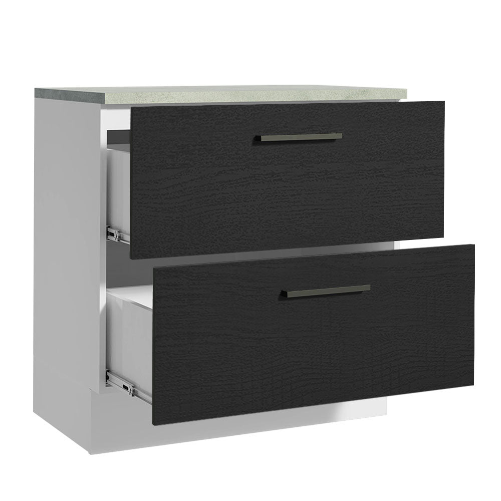 Balcão de Cozinha 80 x 60 cm 2 Gavetas (Com Tampo) Branco/Preto Agata Madesa