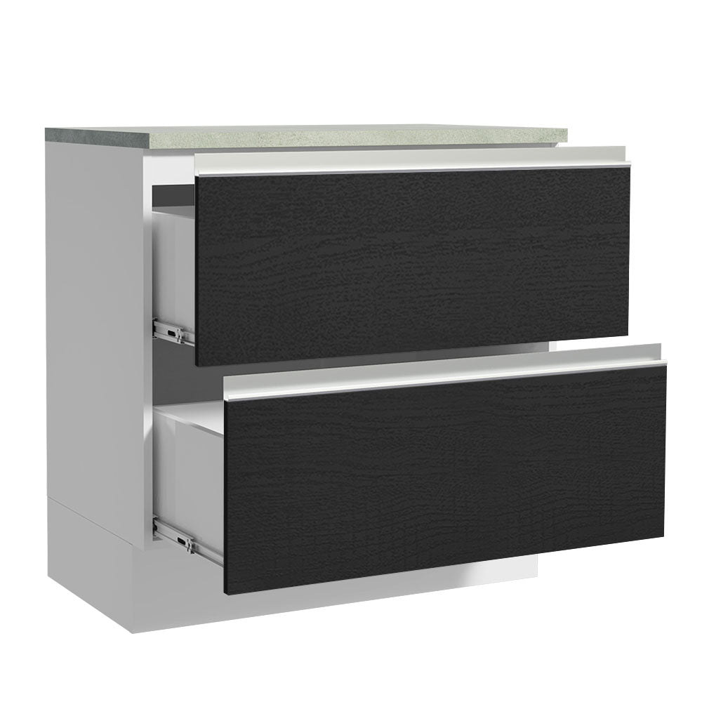 Balcão de Cozinha 80 x 60 cm 2 Gavetas (Com Tampo) Branco/Preto Glamy Madesa