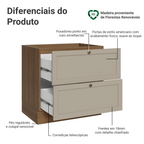 Balcão de Cozinha 80 x 60 cm 2 Gavetas (Sem Tampo) Rustic/Crema Vik Madesa