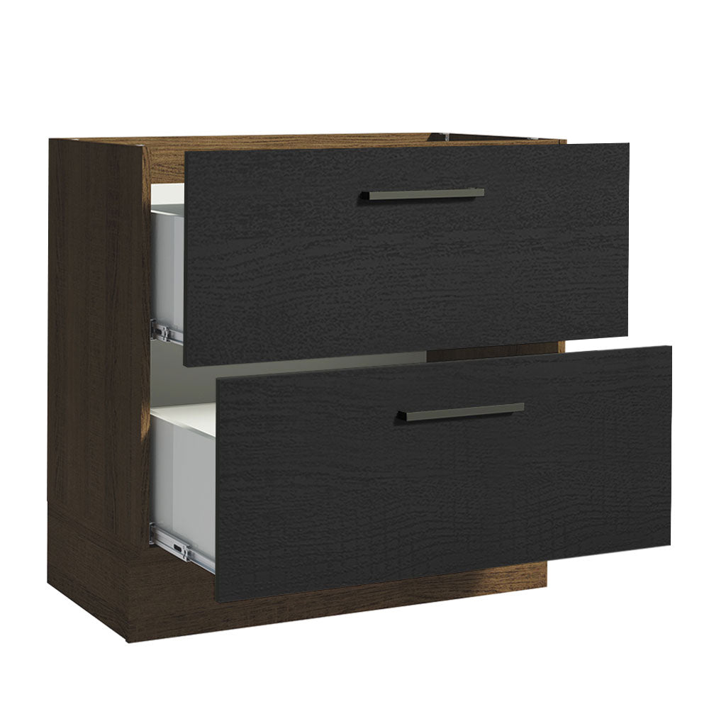Balcão de Cozinha 80 x 60 cm 2 Gavetas (Sem Tampo) Rustic/Preto Agata Madesa