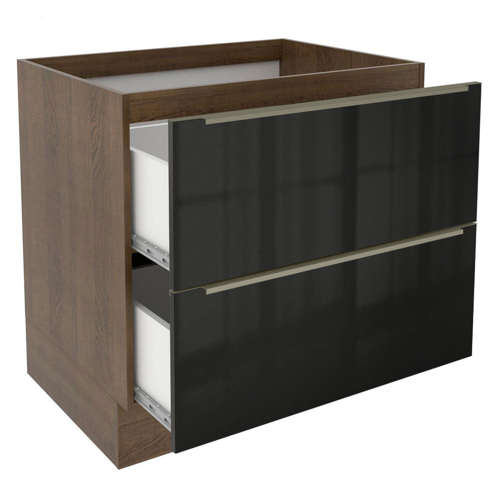 Balcão de Cozinha 80 x 60 cm 2 Gavetas (Sem Tampo) Rustic/Preto Lux Madesa