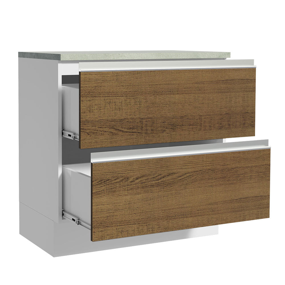Balcão de Cozinha 80 x 60 cm 2 Gavetas (Com Tampo) Branco/Rustic Glamy Madesa