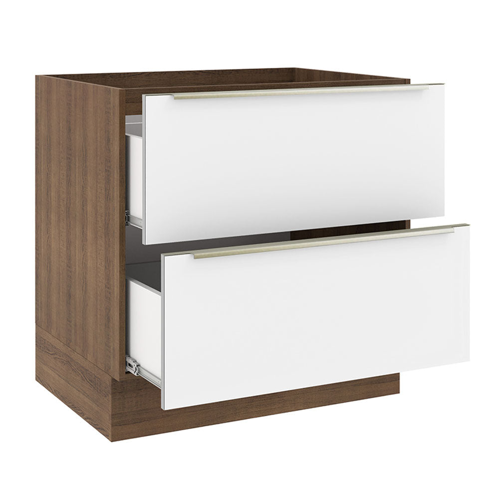 Balcão Madesa Lux 80 cm 2 Gavetas (Sem Tampo) Rustic/Branco Veludo