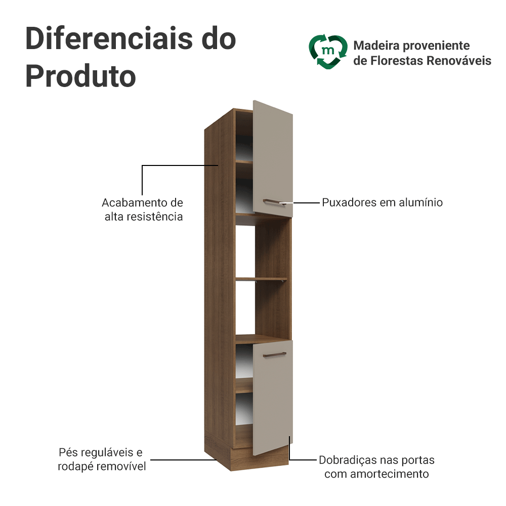 Paneleiro 40 x 60 cm 2 Portas e 2 Nichos Rustic/Crema Agata Madesa