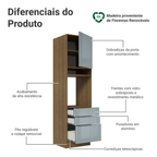 Torre Quente 60 x 60 cm 1 Porta 3 Gavetas Rustic/Cinza Lux Madesa