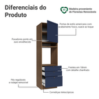 Torre Quente 60 x 60 cm 1 Porta 3 Gavetas Rustic/Azul Vik Madesa