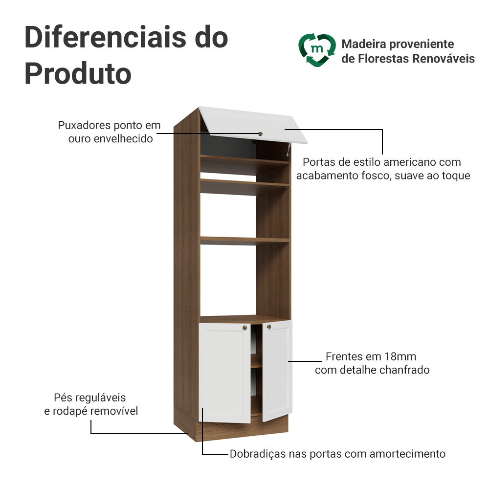 Torre Quente 70 x 60 cm 3 Portas Rustic/Branco Vik Madesa