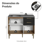 Balcão de Cozinha com Pia 105 cm 3 Portas 2 Gavetas Rustic/Preto Lille Madesa