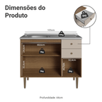 Balcão Gabinete com Pia 3 Portas e 2 Gavetas 105cm Rustic/Crema Gourmet Madesa