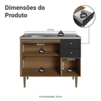 Balcão Gabinete com Pia 3 Portas e 2 Gavetas 105cm Rustic/Preto Gourmet Madesa