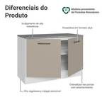 Balcão Cozinha 2 Portas (Com Tampo) Branco/Crema Agata Madesa
