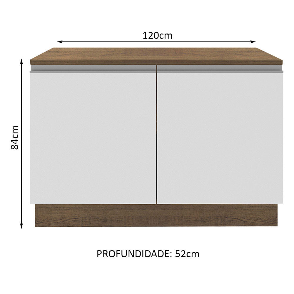 Balcão Madesa Glamy 120 cm 2 Portas (Com Tampo) Rustic/Branco