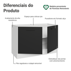 Balcão Gabinete de Pia Madesa Agata 2 Portas (Sem Tampo e Pia) Branco/Preto
