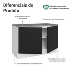 Balcão Cozinha 2 Portas (Com Tampo) Branco/Preto Agata Madesa