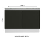 Balcão Madesa Glamy 120 cm 2 Portas (Com Tampo) Branco/Preto