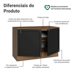 Balcão de Cozinha 120 cm 2 Portas Rustic/Preto Vik Madesa