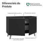 Balcão de Cozinha 120 cm 2 Portas Com Pés Preto Nice Madesa