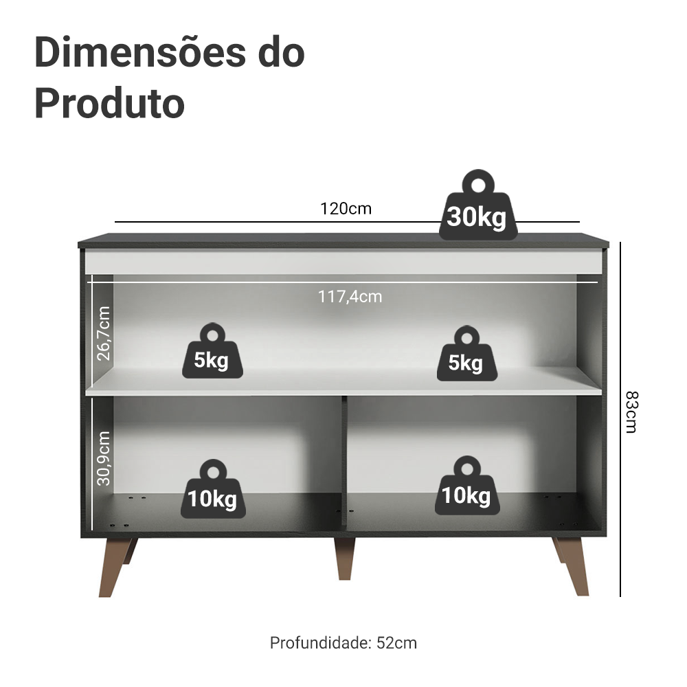 Balcão Gabinete de Pia Madesa Reims 2 Portas Preto