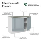 Balcão de Cozinha 120 cm 2 Portas Branco/Cinza Lux Madesa