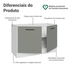 Balcão Gabinete de Pia Madesa Agata 2 Portas (Sem Tampo e Pia) Branco/Cinza