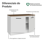 Balcão de Cozinha 120 cm 2 Portas Branco Tampo Rustic Agata Madesa
