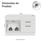 Balcão de Pia Madesa Agata 1 Porta e 2 Gavetas Branco