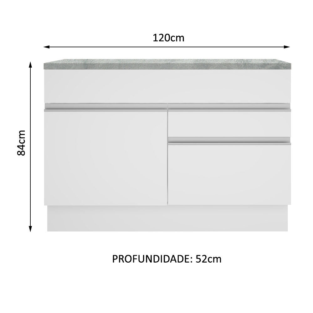 Balcão Madesa Glamy 120 cm 1 Porta e 2 Gavetas (Com Tampo) Branco